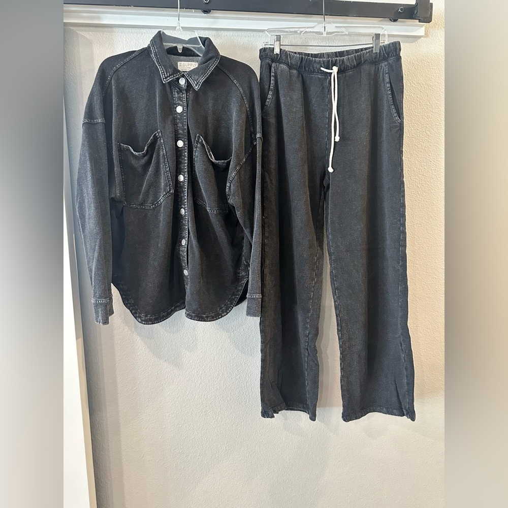 Z Supply Washed Black Button-Up Shirt & Drawstring Pants Set